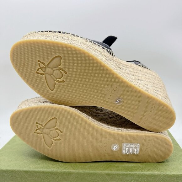 Gucci GG Marmont Platform MATELASSÉ Wedge Heels Espadrille Black Leather EU 35.5 - Picture 10 of 14